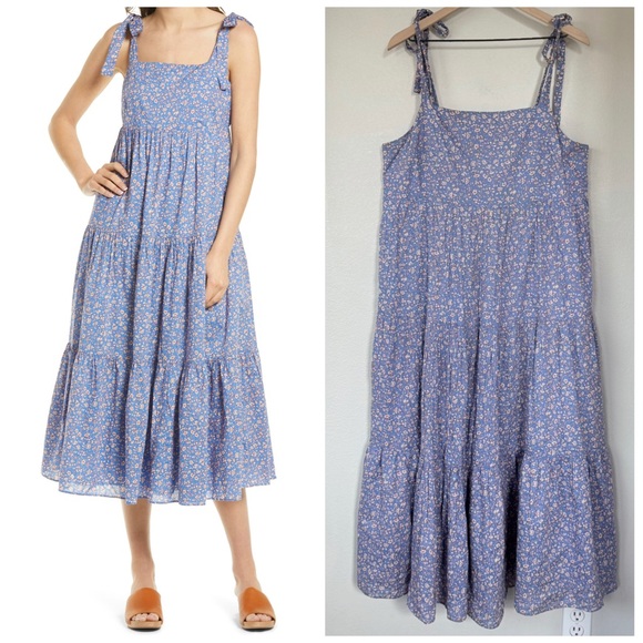 Madewell Dresses & Skirts - MADEWELL XL Tie Strap Tiered Midi Dress • Summer Vines Romantic Ditsy Floral